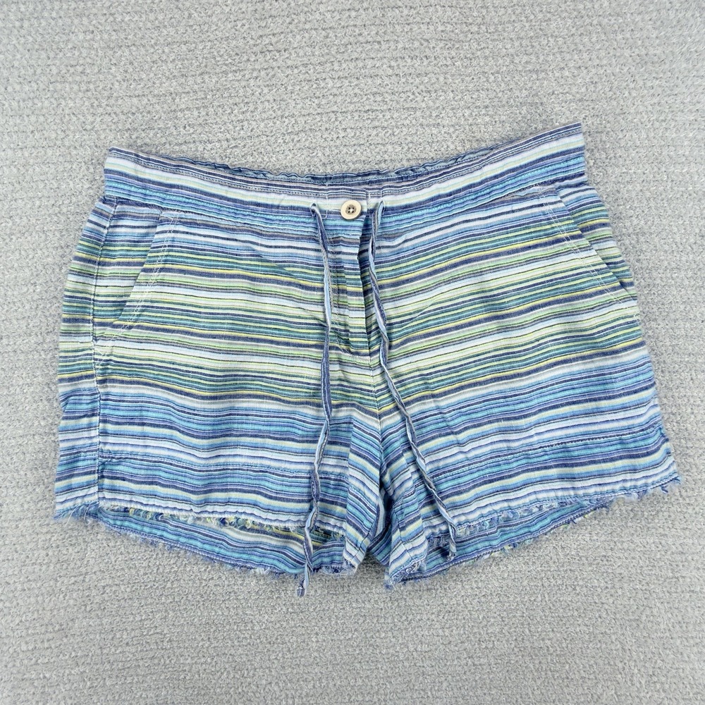 Tommy Bahama 100% Linen Shorts Women's Small Rainbow Striped Coastal Boho Hippie